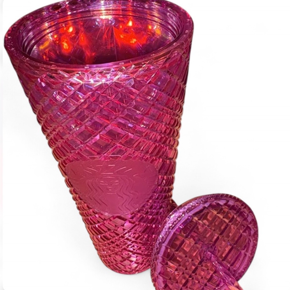 Starbucks Jeweled Tumbler Pink Iridescent 24oz Venti Cold Cup w/ Lid & Straw